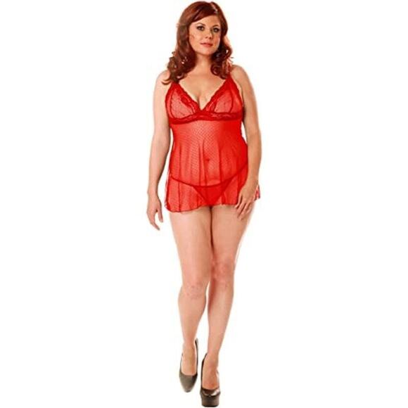 Women's Plus Size Lace and Sheer Baby Doll Lingerie Set Plus Size 1X - Picture 4 of 4